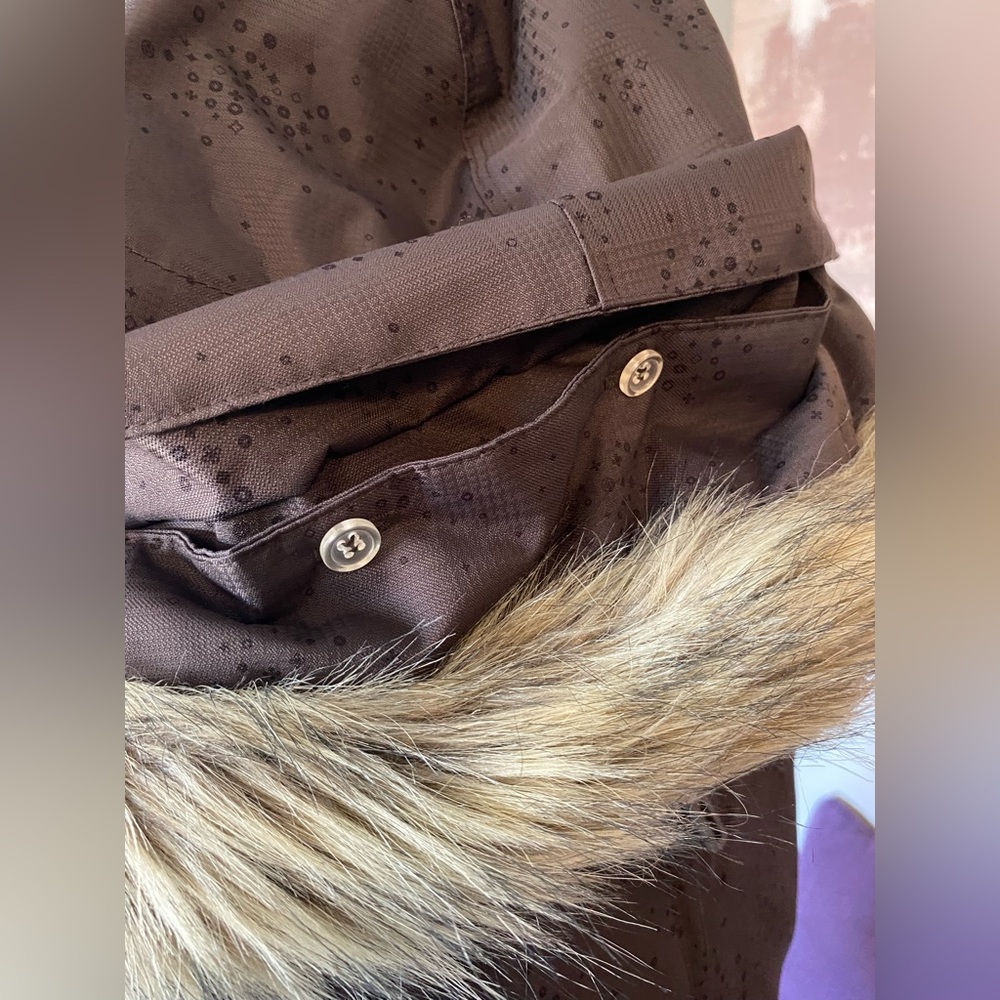 powder room CORE polar fleece snowboarding/ski jacket brown w/faux fur hood Med - Picture 9 of 15